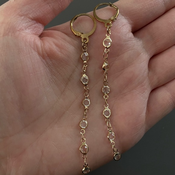 Gold and Diamond Costume Dangle Earrings - Picture 2 of 2